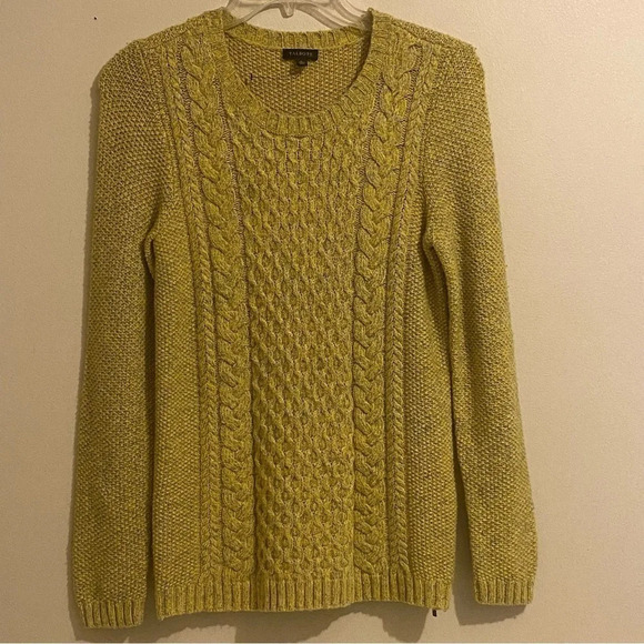 TALBOTS Merino Wool Blend Cable Knit Sweater Size S Gold/Yellow Zip Hemline - Picture 1 of 10